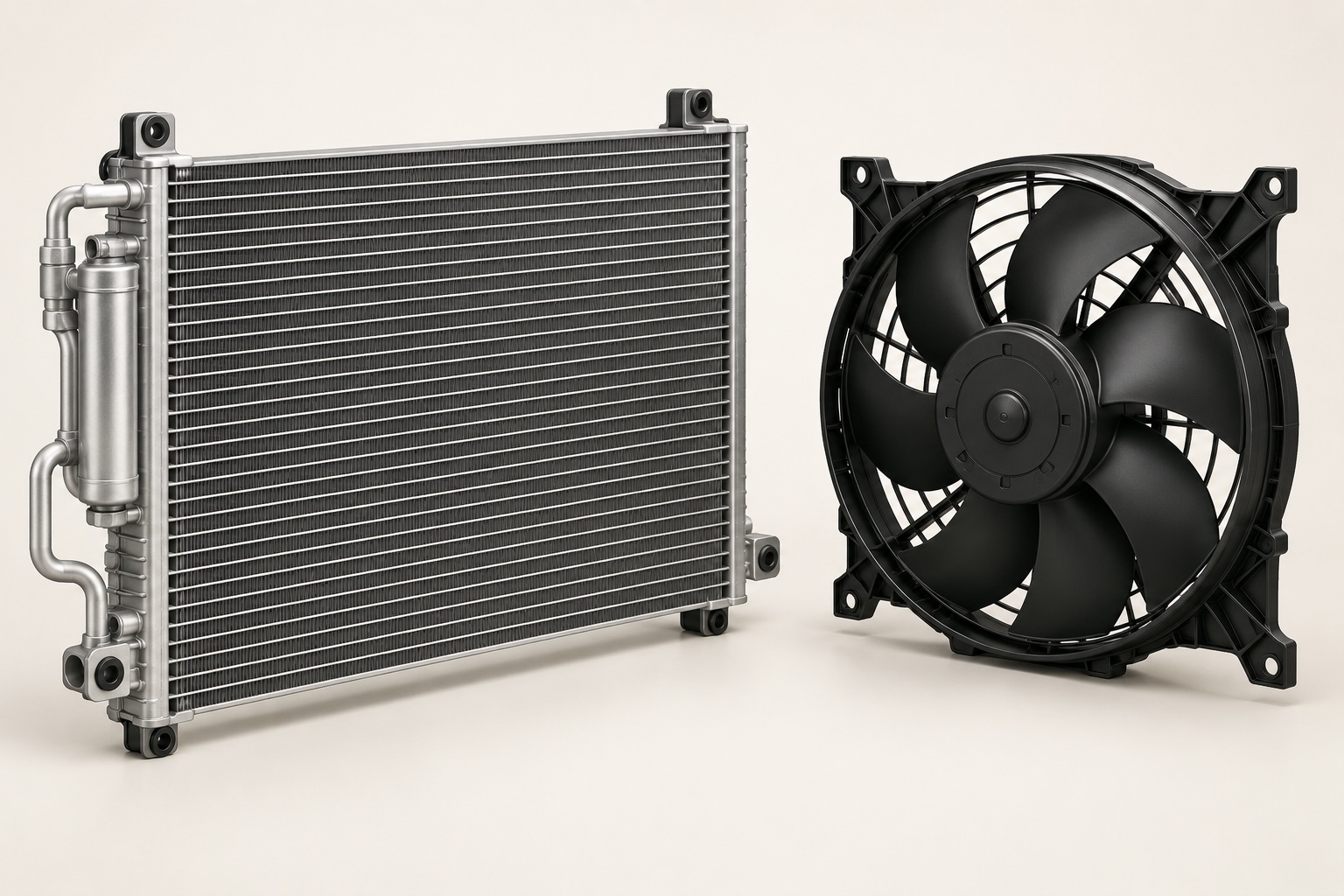 Illustrative arrangement of an AC condenser and an electric cooling fan